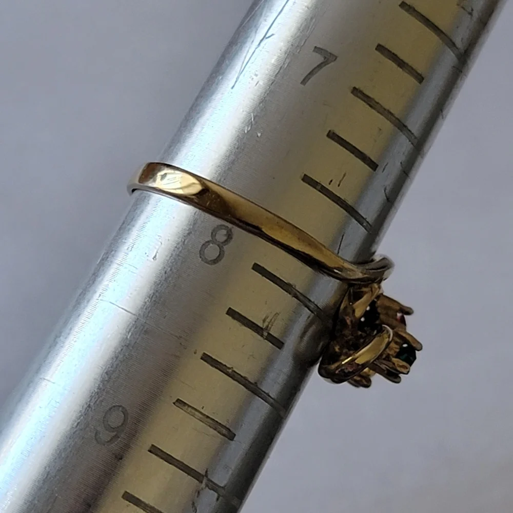 Vintage 3 Stone Mothers Ring Simulated Gemstone Gold Tone Dainty Size 7¾